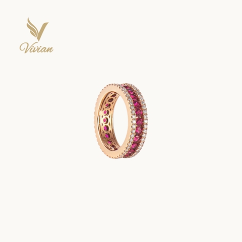Nhẫn vàng hồng 18K gắn 24 viên Ruby thiên nhiên và 96 viên kim cương thiên nhiên