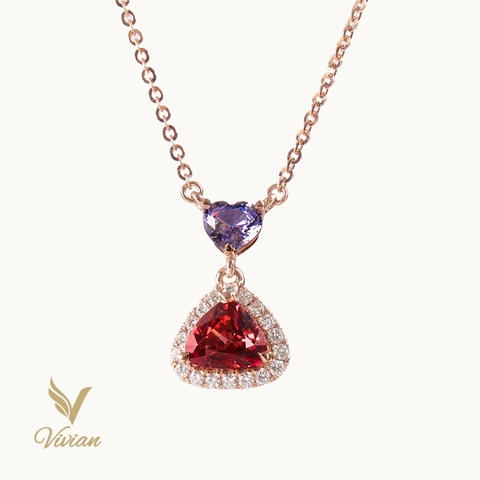 Dây chuyền vàng hồng 18K gắn Spinel, không có dấu hiệu xử lý nhiệt và kim cương tự nhiên