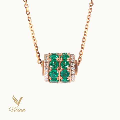 Dây chuyền vàng hồng 18K gắn Emerald và kim cương tự nhiên