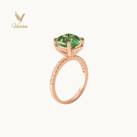 Nhẫn vàng hồng 14K gắn viên chủ Tourmaline thiên nhiên, màu honeydew (dưa lưới), và kim cương thiên nhiên