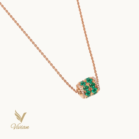 Dây chuyền vàng hồng 18K gắn Emerald và kim cương tự nhiên
