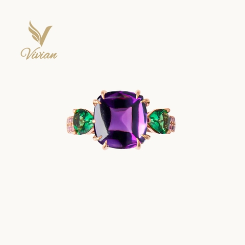 Nhẫn vàng hồng gắn Amethyst (Thạch anh tím), Garnet xanh mix Emerald & Spinel hồng