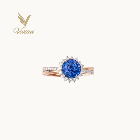 Nhẫn vàng hồng 18K gắn Sapphire hero và kim cương thiên nhiên