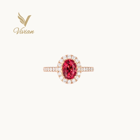 Nhẫn vàng hồng 18K gắn Spinel thiên nhiên và kim cương thiên nhiên