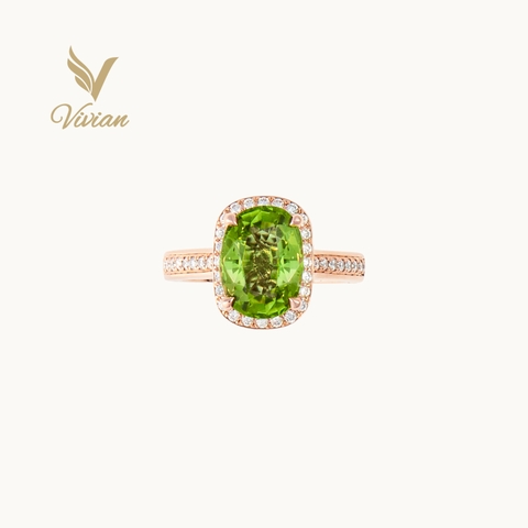 Nhẫn vàng hồng 14K gắn viên chủ Peridot thiên nhiên và kim cương thiên nhiên