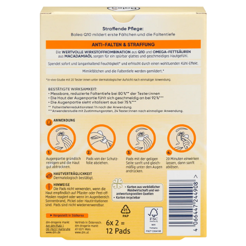 Miếng đắp mắt Balea Q10 Anti falten Augen Pads chống nhăn (6 đôi), 12 miếng