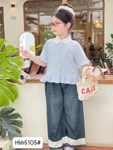 Áo sơ mi bèo xanh chấm bi bé gái  (16-28kg)