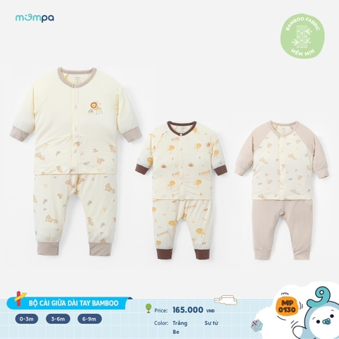 Bộ sơ sinh Mompa  dài tay 0-9m ( sư tử, be, trắng)