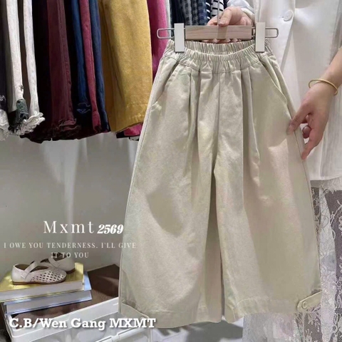 Quần thô mềm qc bé gái ( kem, xanh than; sz 90-130)