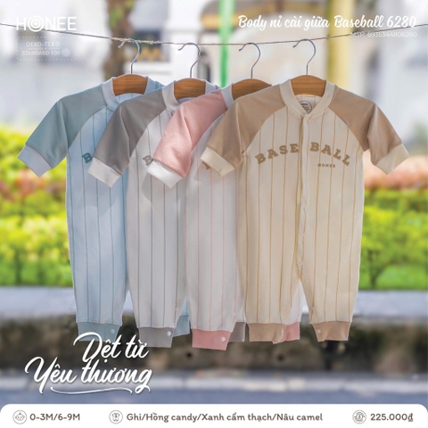 Body nỉ cài giữa  base ball  Honee ( 0-6m)