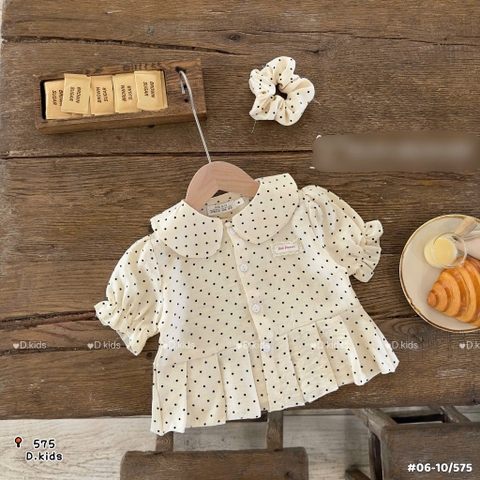Sơ mi bèo chấm bi+ kẻ hồng kèm buộc tóc ( 12-20kg)