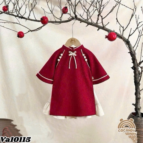 Áo dài nhung đỏ kèm quần váy bé gái ( 12-20kg)