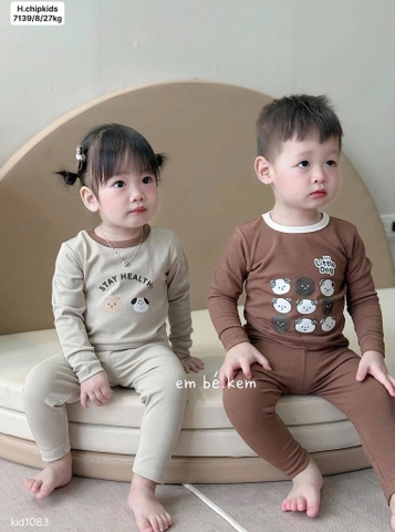 Set 2 bộ thun cotton nâu+kem cho bé (8-27kg)