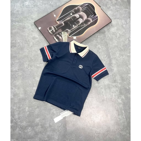 Áo phông nam Gucci xanh đậm cổ bẻ (100-160)