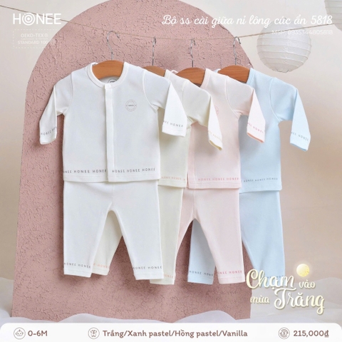 Bộ sơ sinh nỉ lông Honee trơn giấu cúc ( 0-6m)