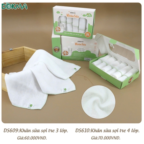 Khăn sữa sợi tre 4 lớp Dokma ( hộp 6 chiếc)