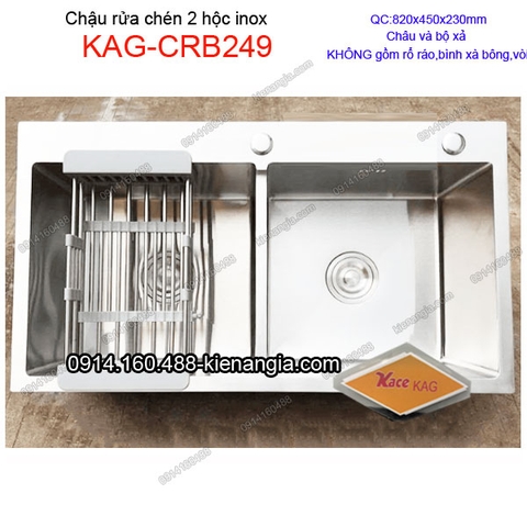 Chậu rửa chén 2 hộc 82x45 cm inox KAG-CRB249