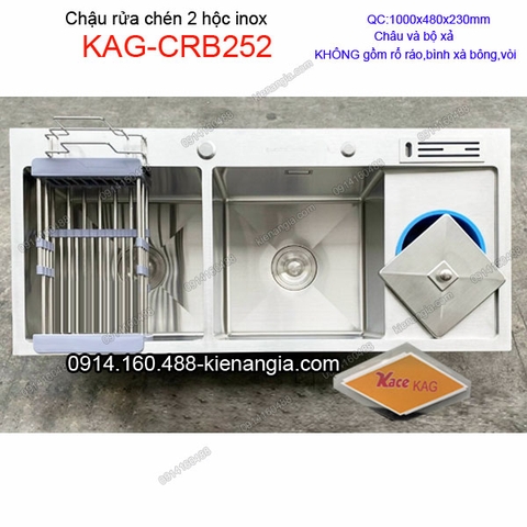 Chậu rửa chén 2 hộc 1 cánh 100x48 cm đa năng inox KAG-CRB252