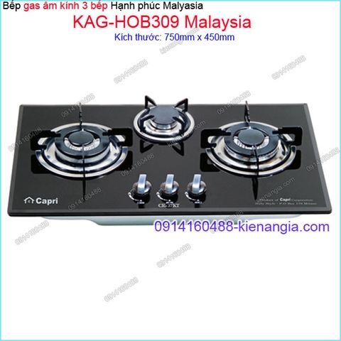 Bếp 3 gas âm kính đen sung túc Capri Malaysia KAG-HOB309 Malaysia