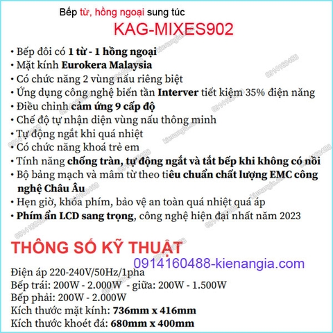 Bếp từ kết hợp hồng ngoại tiện nghi Capri KAG-MIXES902 VN