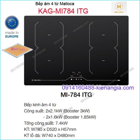 Bếp âm kính điện từ bếp từ Malloca KAG-MI784-ITG