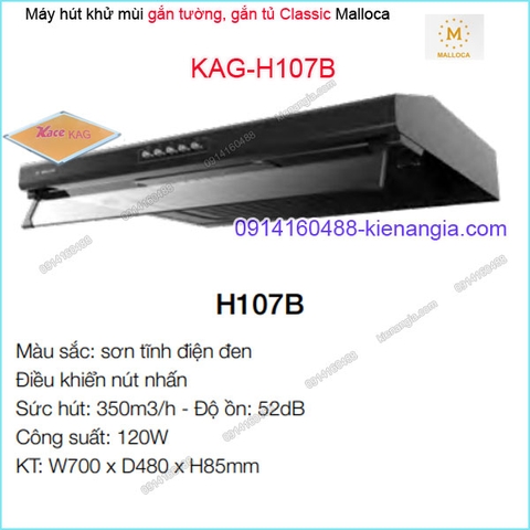Máy hút khử mùi ĐEN 70cm gắn tường Malloca KAG-H107B