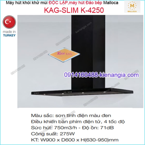 Máy hút khử mùi độc lâp ĐEN máy hút đảo bếp Malloca KAG-SLIM-K4250