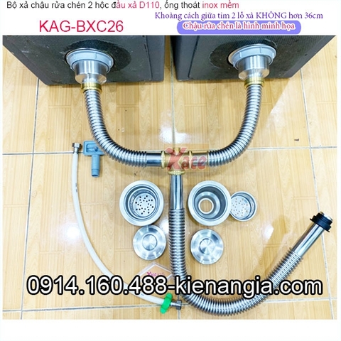 Bộ xả chậu 2 hộc ống inox KAG-BXC26