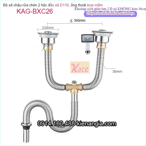 Bộ xả chậu 2 hộc ống inox KAG-BXC26