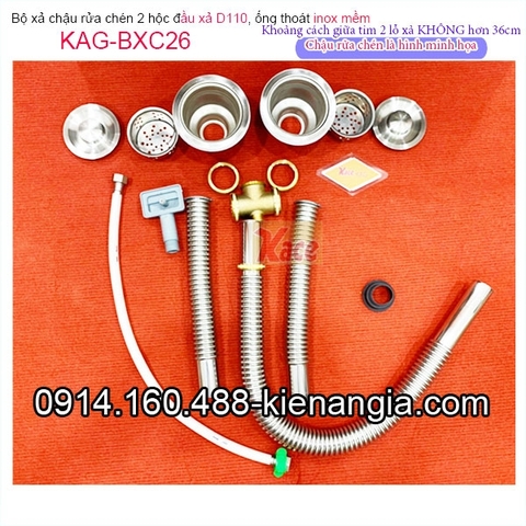 Bộ xả chậu 2 hộc ống inox KAG-BXC26