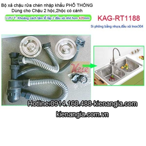 Bộ xả phổ thông chậu rửa chén 2 hộc nhập khẩu KAG-RT1188