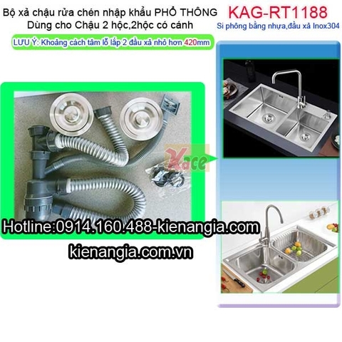 Bộ xả phổ thông chậu rửa chén 2 hộc nhập khẩu KAG-RT1188