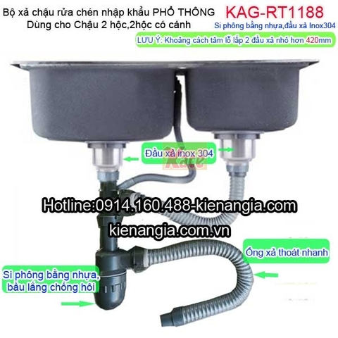 Bộ xả phổ thông chậu rửa chén 2 hộc nhập khẩu KAG-RT1188