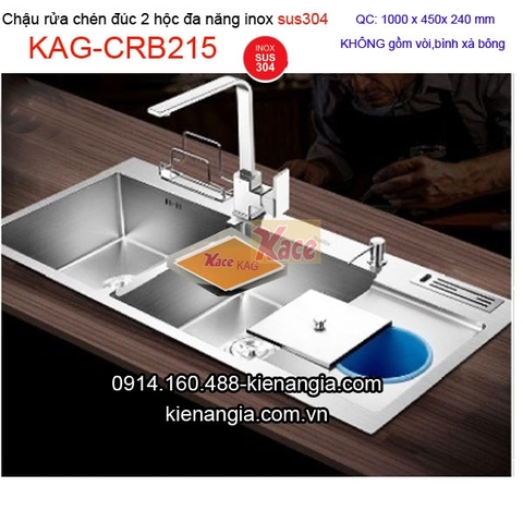 Chậu rửa chén inox sus304 đúc 2 hộc đa năng 100x45 cm KAG-CRB215