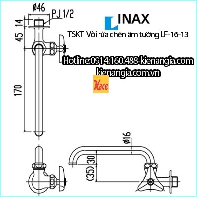 Vòi rửa chén âm tường,vòi xả bồn tắm INAX LF16-13