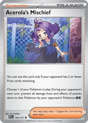 Thẻ hình Pokemon Acerola's Mischief 180/217 - Lá bài lẻ Ascended Heroes Uncommon tiếng Anh chính hãng