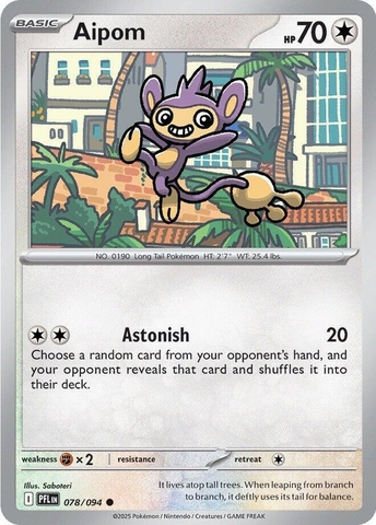 Thẻ hình Pokemon Aipom 078/094 - Lá bài lẻ Phantasmal Flames Common Reverse Holo tiếng Anh chính hãng
