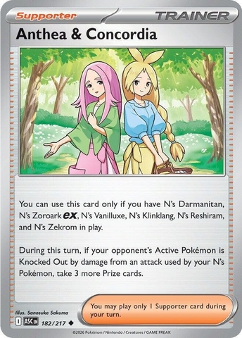 Thẻ hình Pokemon Anthea & Concordia 182/217 - Lá bài lẻ Ascended Heroes Uncommon tiếng Anh chính hãng