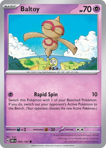 Thẻ hình Pokemon Baltoy 094/197 - Lá bài lẻ Obsidian Flames Common Reverse Holo tiếng Anh chính hãng