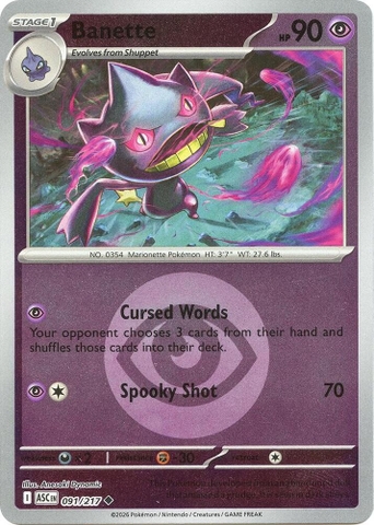 Thẻ hình Pokemon Banette 091/217 - Lá bài lẻ Ascended Heroes Uncommon Energy Symbol Holo tiếng Anh chính hãng