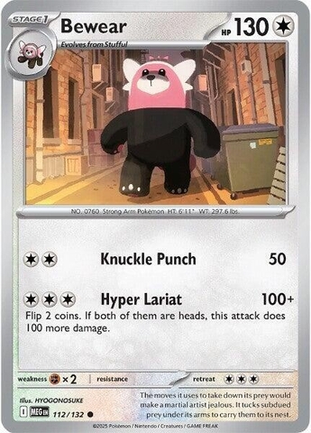 Thẻ hình Pokemon Bewear 112/132 - Lá bài lẻ Mega Evolution Base Set Common Reverse Holo tiếng Anh chính hãng