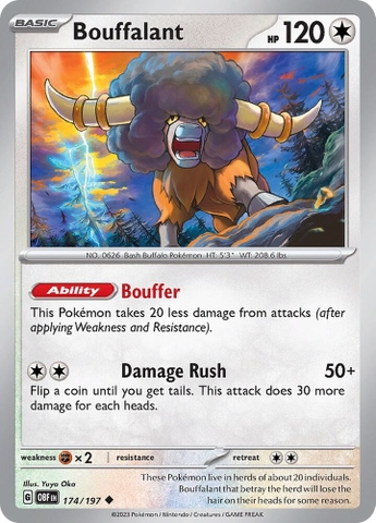 Thẻ hình Pokemon Bouffalant 174/197 - Lá bài lẻ Obsidian Flames Uncommon Reverse Holo tiếng Anh chính hãng
