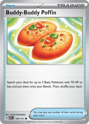 Thẻ hình Pokemon Buddy-Buddy Poffin 184/217 - Lá bài lẻ Ascended Heroes Common tiếng Anh chính hãng