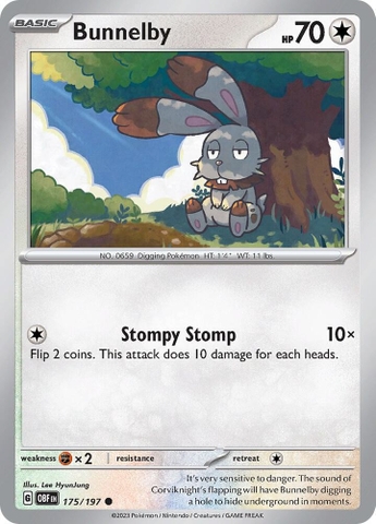 Thẻ hình Pokemon Bunnelby 175/197 - Lá bài lẻ Obsidian Flames Common Reverse Holo tiếng Anh chính hãng