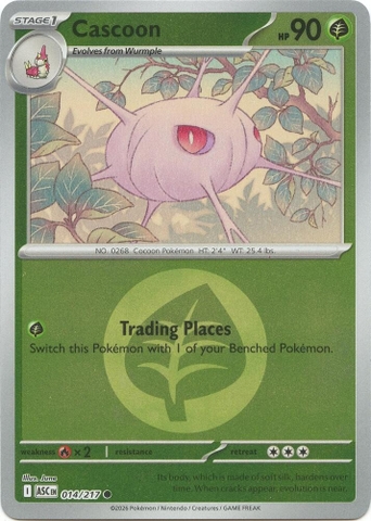 Thẻ hình Pokemon Cascoon 014/217 - Lá bài lẻ Ascended Heroes Common Energy Symbol Holo tiếng Anh chính hãng