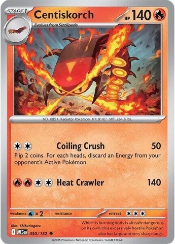 Thẻ hình Pokemon Centiskorch 030/132 - Lá bài lẻ Mega Evolution Base Set Uncommon Reverse Holo tiếng Anh chính hãng