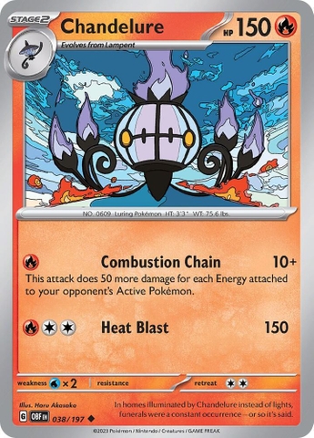 Thẻ hình Pokemon Chandelure 038/197 - Lá bài lẻ Obsidian Flames Uncommon Reverse Holo tiếng Anh chính hãng