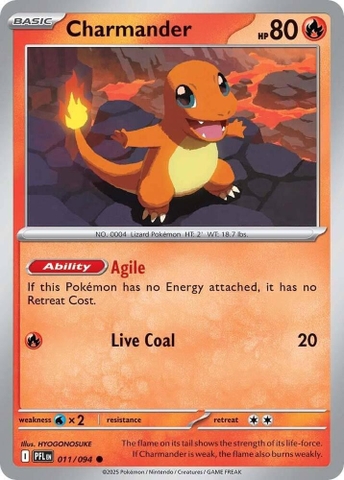 Thẻ hình Pokemon Charmander 011/094 - Lá bài lẻ Phantasmal Flames Common Reverse Holo tiếng Anh chính hãng
