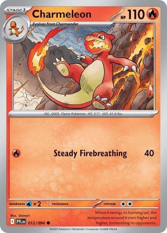 Thẻ hình Pokemon Charmeleon 012/094 - Lá bài lẻ Phantasmal Flames Common Reverse Holo tiếng Anh chính hãng