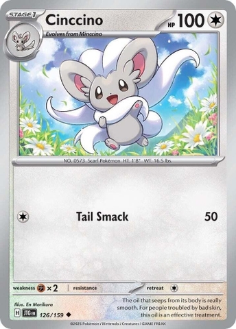 Thẻ hình Pokemon Cinccino 126/159 - Lá bài lẻ Journey Together Uncommon Reverse Holo tiếng Anh chính hãng